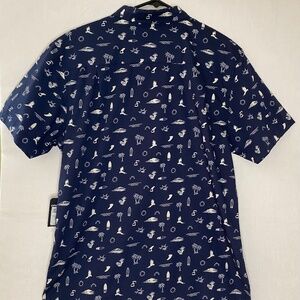 NWT O'neill Men's Button Up Short Sleeve Shirt Navy Blue Surf Beach Size Large